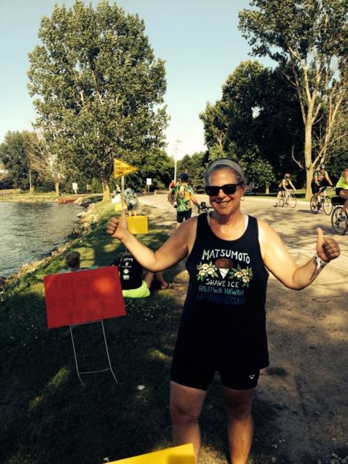 Riding into Crystal Lake, Iowa on 80-mile Ragbrai day