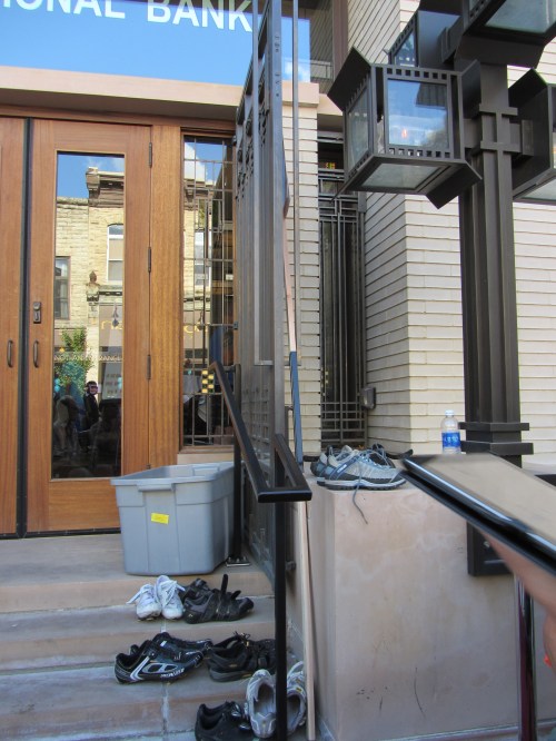 NO cycling shoes inside the Frank Lloyd Wright Hotel in Mason City, thank you!