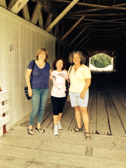 Two yanks and a lady from Pisa (guess which one) at Roseman Bridge in Madison County Iowa